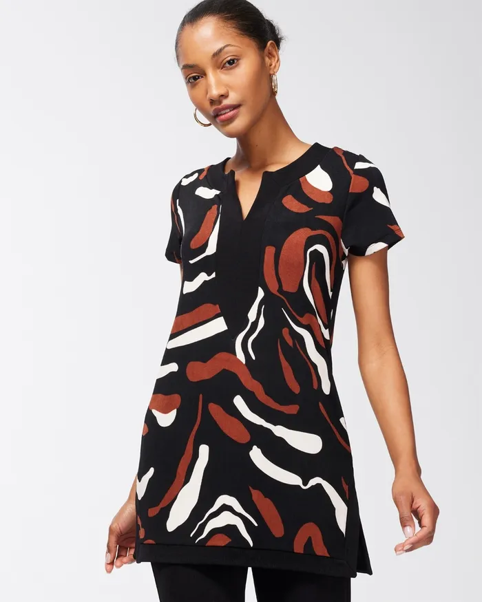 Chico039s Travelers Abstract Print Tunic Travelers Black Women Tops
