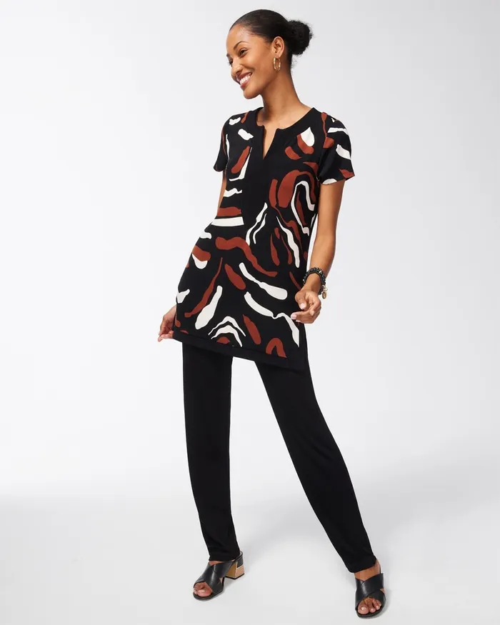 Chico039s Travelers Abstract Print Tunic Travelers Black Women Tops