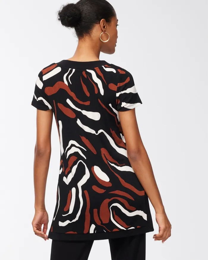 Chico039s Travelers Abstract Print Tunic Travelers Black Women Tops