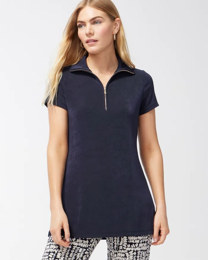 Chico039s Travelers Zip Front Top Travelers India Ink Women Tops