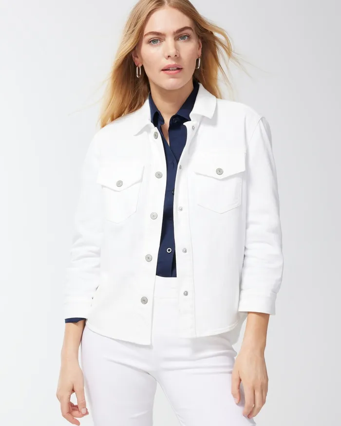 Chico039s White Cropped Denim Jacket Alabaster Women Jackets and Coats