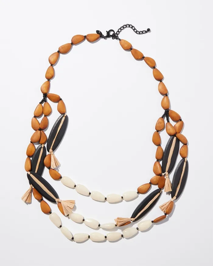 Chico039s Wood Bead Multistrand Necklace Neutral Women Necklaces