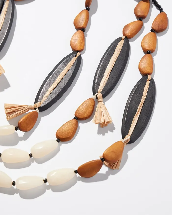 Chico039s Wood Bead Multistrand Necklace Neutral Women Necklaces