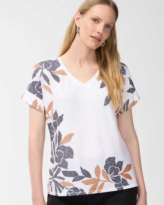 Chico039s Zenergy Floral Drop Shoulder Tee Burnished Clay Women Tops