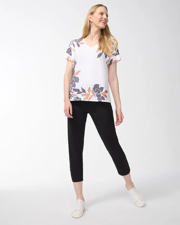 Chico039s Zenergy Floral Drop Shoulder Tee Burnished Clay Women Tops