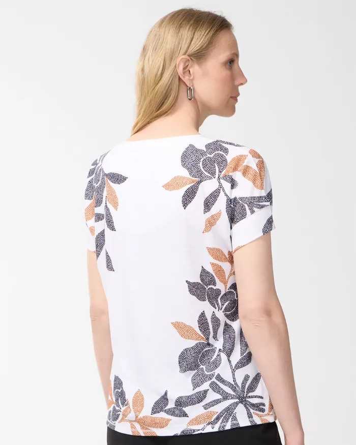 Chico039s Zenergy Floral Drop Shoulder Tee Burnished Clay Women Tops