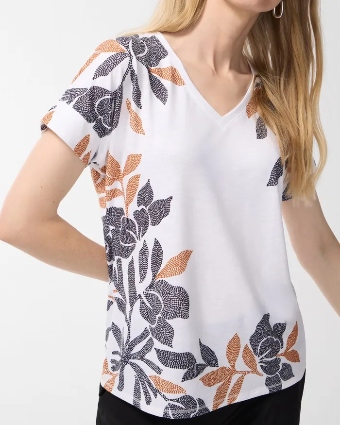Chico039s Zenergy Floral Drop Shoulder Tee Burnished Clay Women Tops