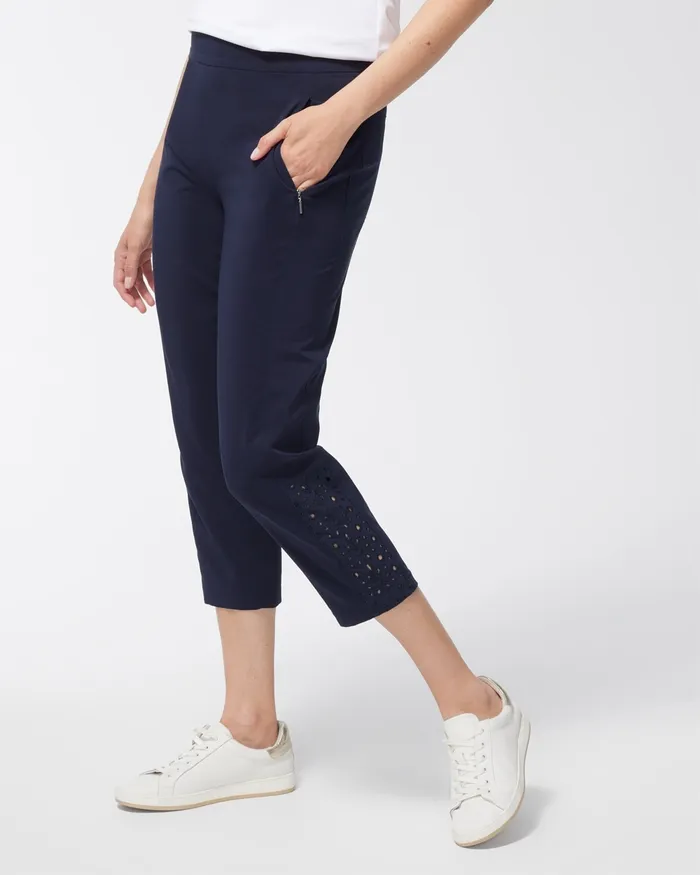 Chico039s Zenergy Neema Navy Eyelet Crops Classic Navy Women Pants