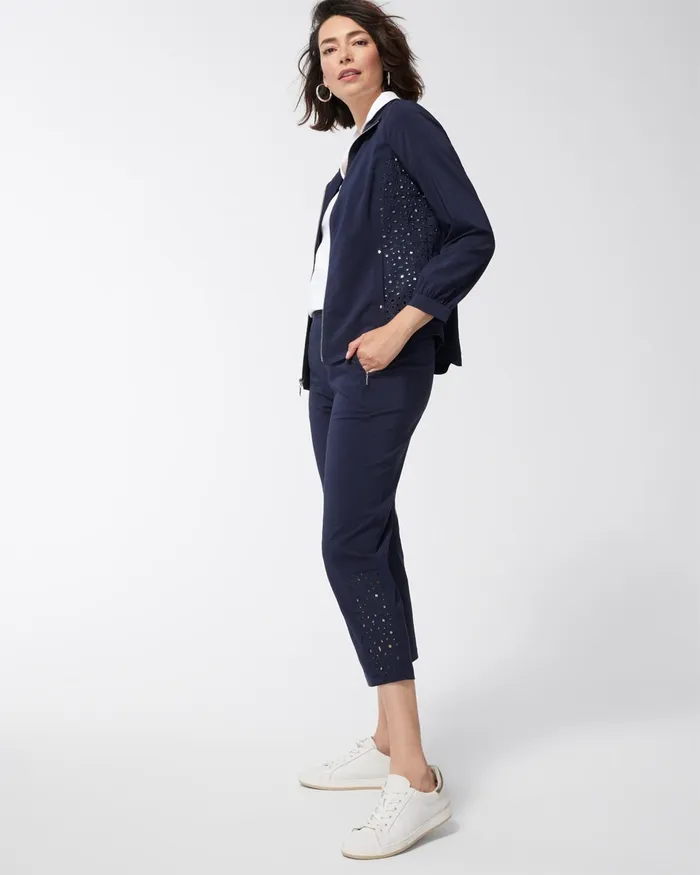 Chico039s Zenergy Neema Navy Eyelet Crops Classic Navy Women Pants