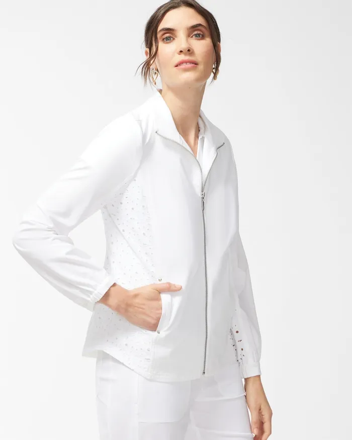 Chico039s Zenergy Neema White Eyelet Jacket Alabaster Women Activewear