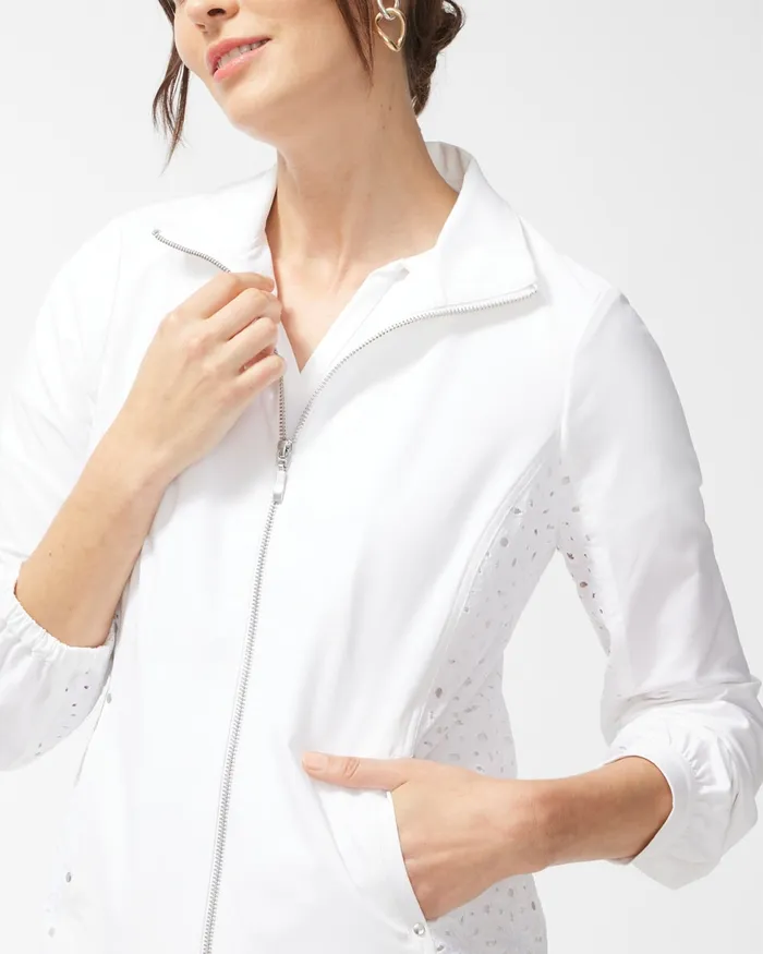 Chico039s Zenergy Neema White Eyelet Jacket Alabaster Women Activewear