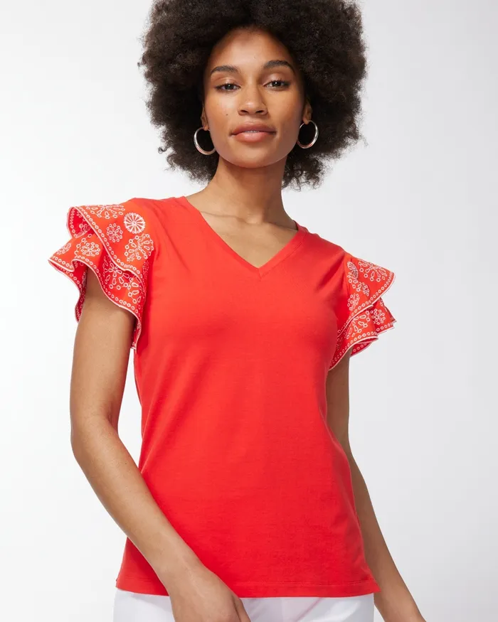 Chico039s Zenergy UPF Flutter Sleeve Tee Flame Scarlet Women Tops