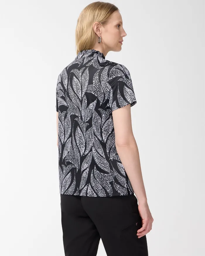 Chico039s Zenergy UPF Foliage Ruffle Neck Polo Black Women Activewear