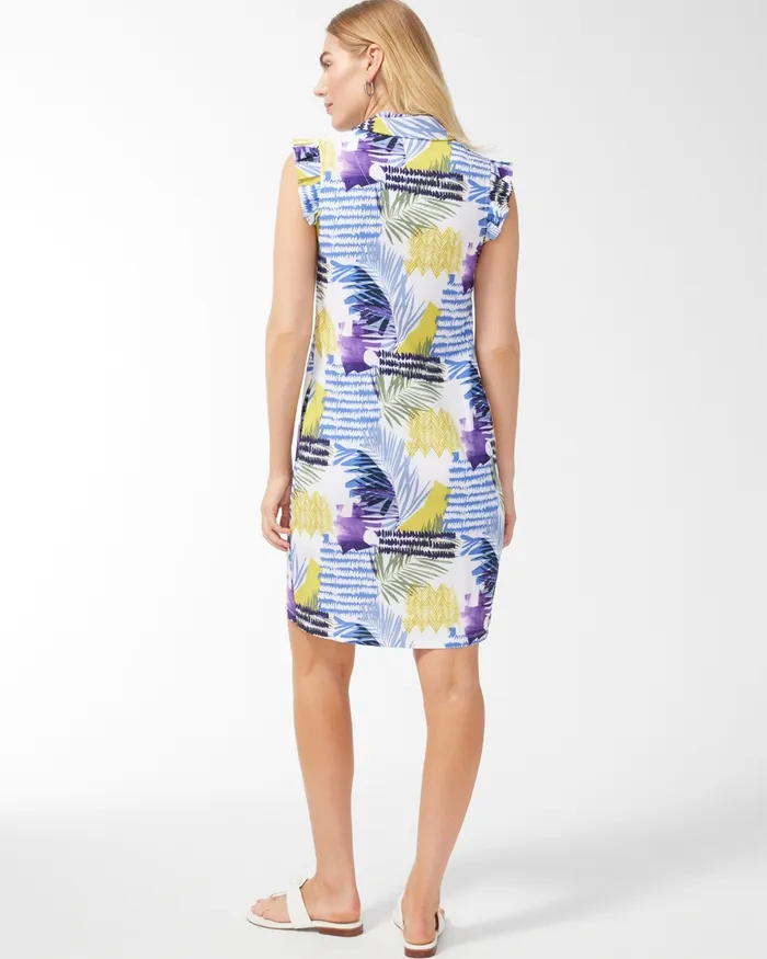 Chico039s Zenergy UPF Neema Coastal Ruffle Dress Amparo Blue Women Dresses and Skirts