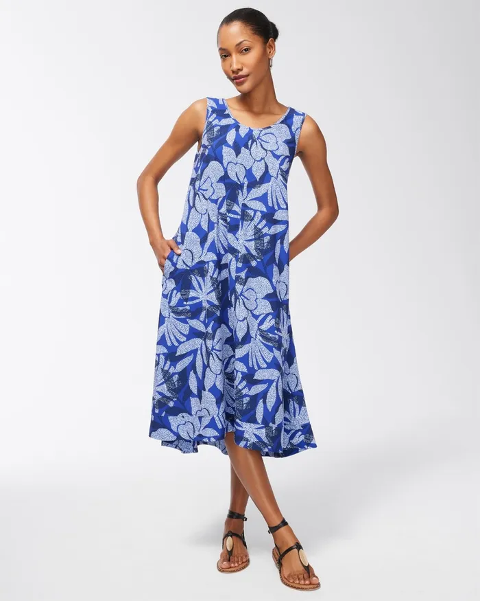 Chico039s Zenergy UPF Neema Floral Dress Blue Grotto Women Activewear