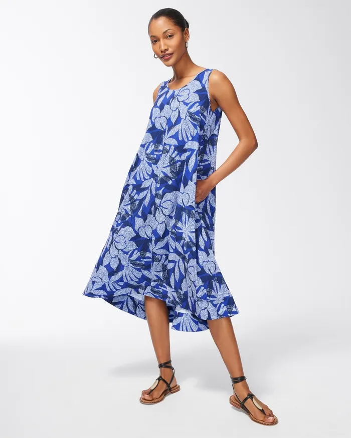 Chico039s Zenergy UPF Neema Floral Dress Blue Grotto Women Activewear