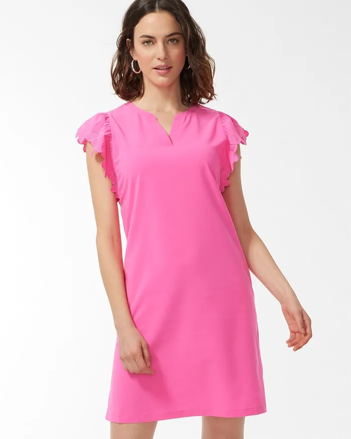 Chico039s Zenergy UPF Scallop Sleeve Dress Bahamian Pink Women Activewear