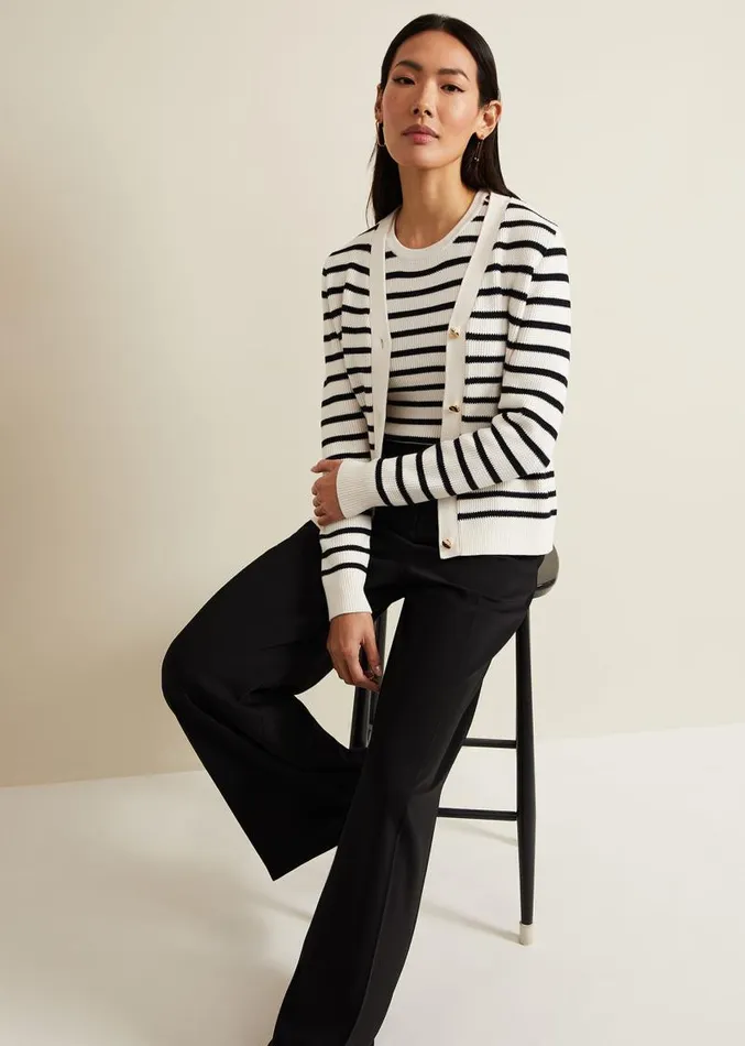 Chloe Stripe Cardigan Ivorynavy Women Phase Eight Knitwear