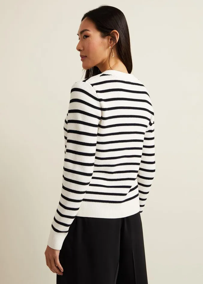 Chloe Stripe Cardigan Ivorynavy Women Phase Eight Knitwear
