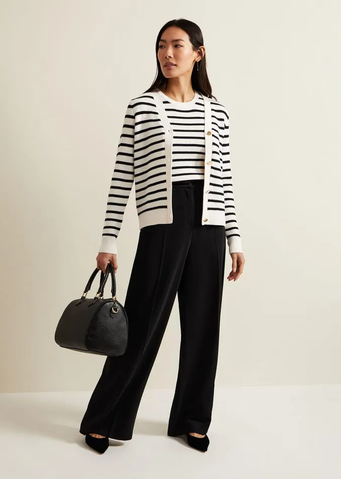Chloe Stripe Cardigan Ivorynavy Women Phase Eight Knitwear