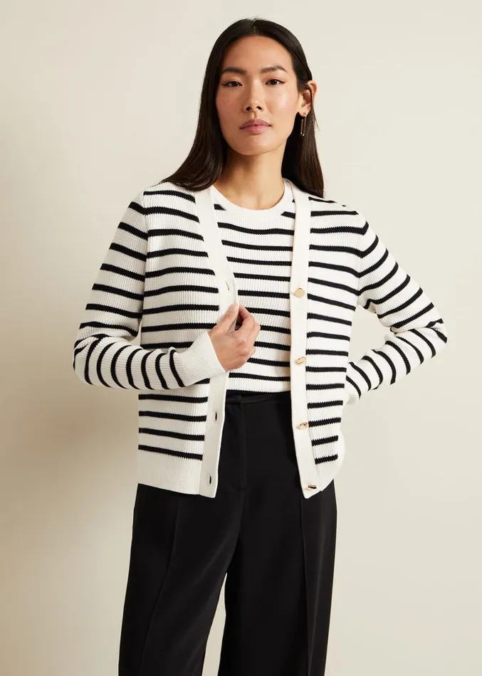 Chloe Stripe Cardigan Ivorynavy Women Phase Eight Knitwear