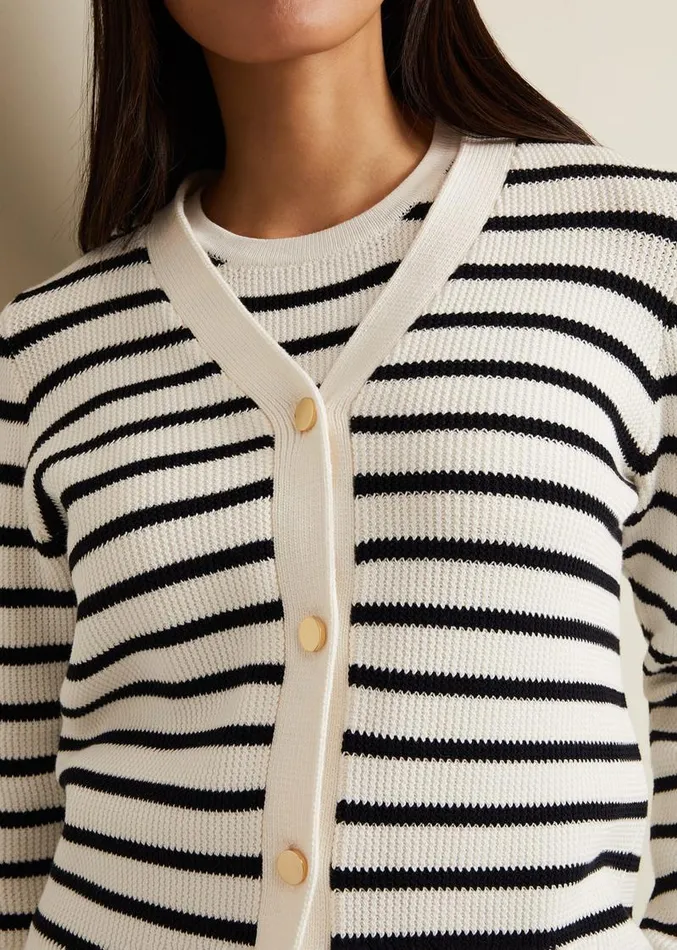Chloe Stripe Cardigan Ivorynavy Women Phase Eight Knitwear