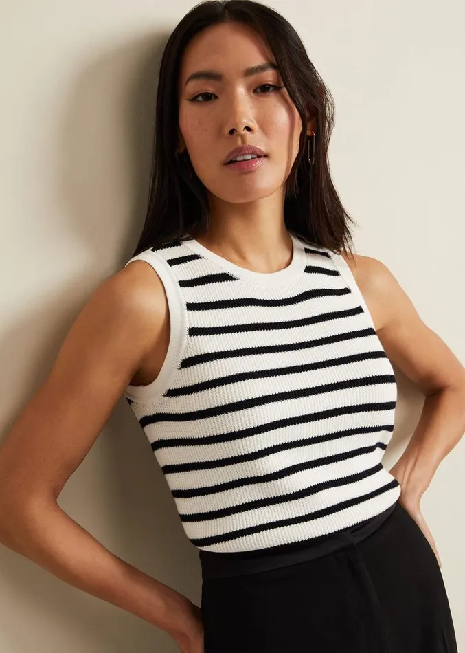 Chloe Stripe Vest Ivorynavy Women Phase Eight Tops and TShirts