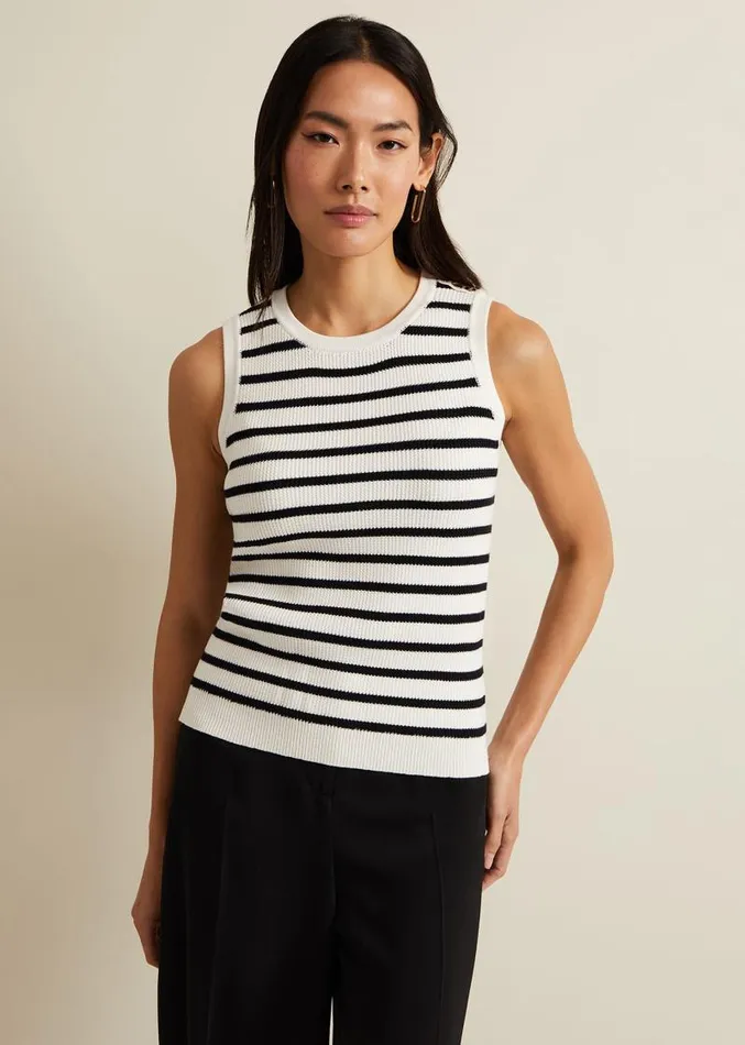 Chloe Stripe Vest Ivorynavy Women Phase Eight Tops and TShirts