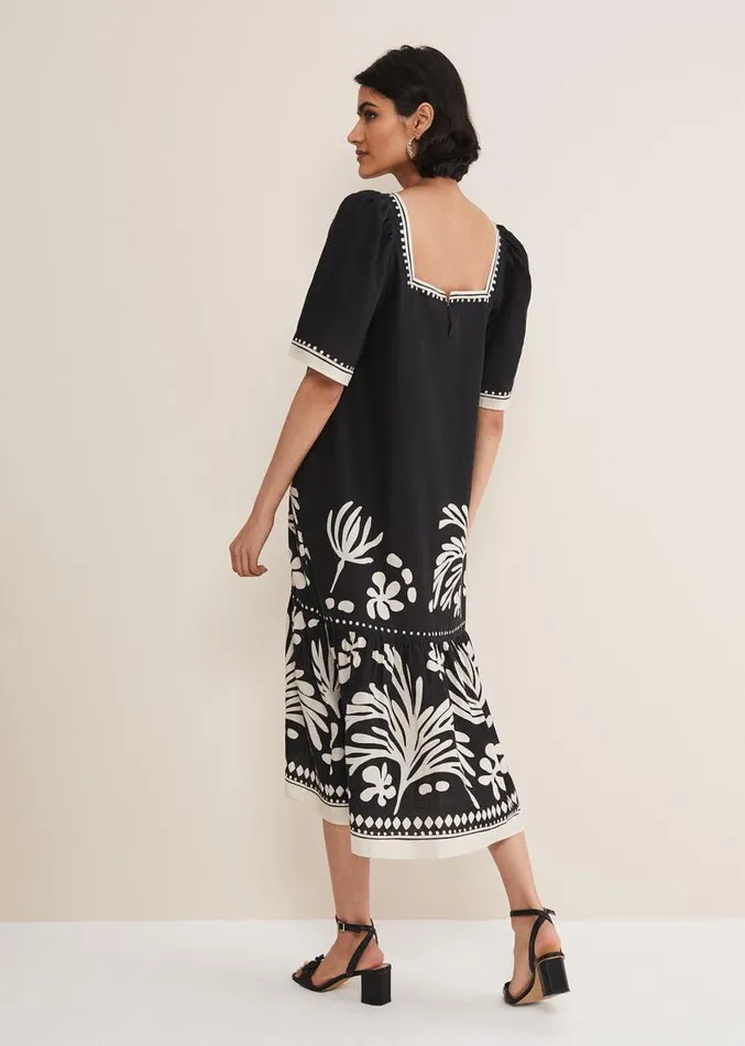 Claria Linen Midi Dress Blackivory Women Phase Eight Dresses