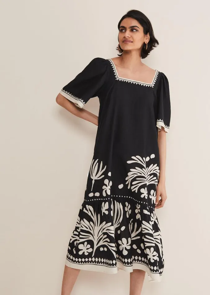 Claria Linen Midi Dress Blackivory Women Phase Eight Dresses