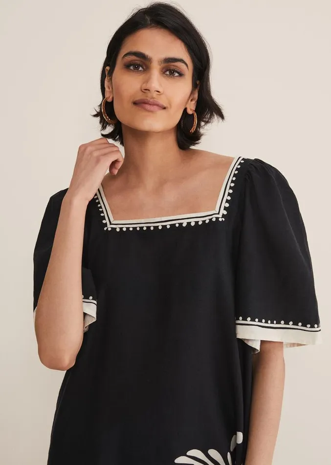 Claria Linen Midi Dress Blackivory Women Phase Eight Dresses
