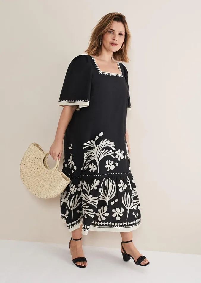 Claria Linen Midi Dress Blackivory Women Phase Eight Dresses