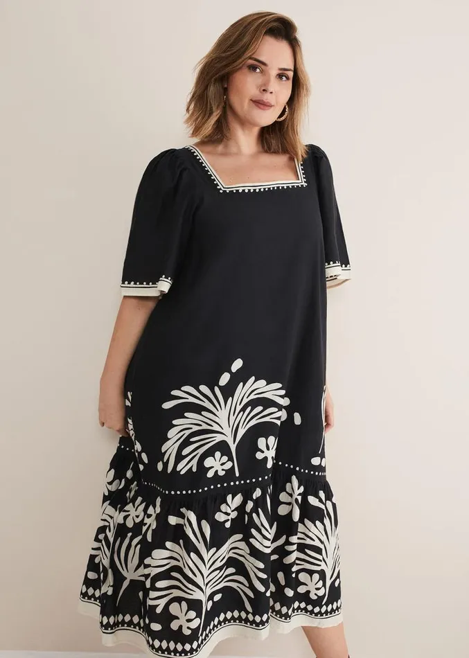 Claria Linen Midi Dress Blackivory Women Phase Eight Dresses