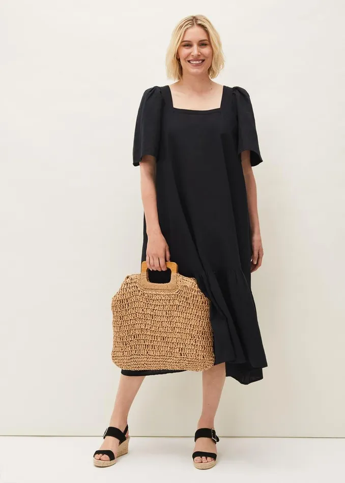 Claria Linen Midi Dress Black Women Phase Eight Dresses