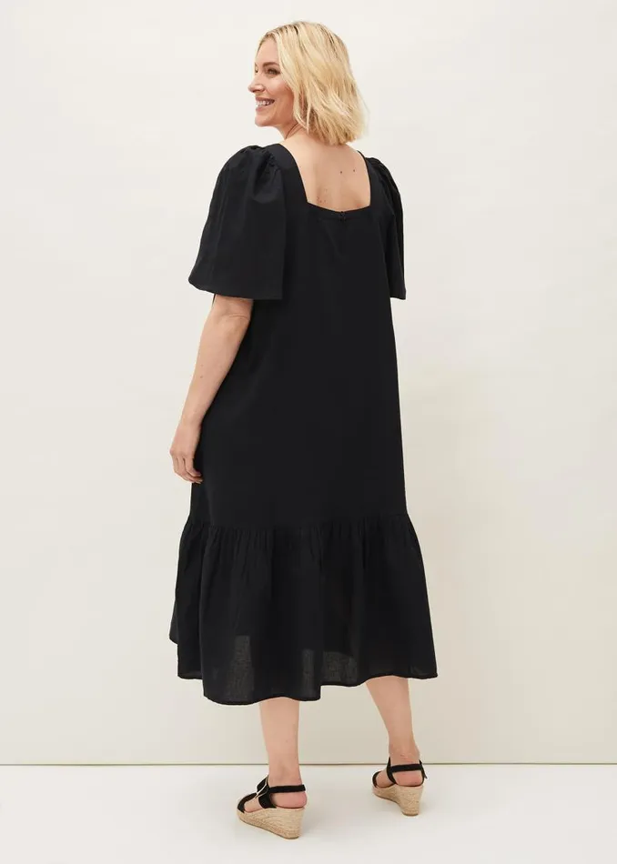 Claria Linen Midi Dress Black Women Phase Eight Dresses