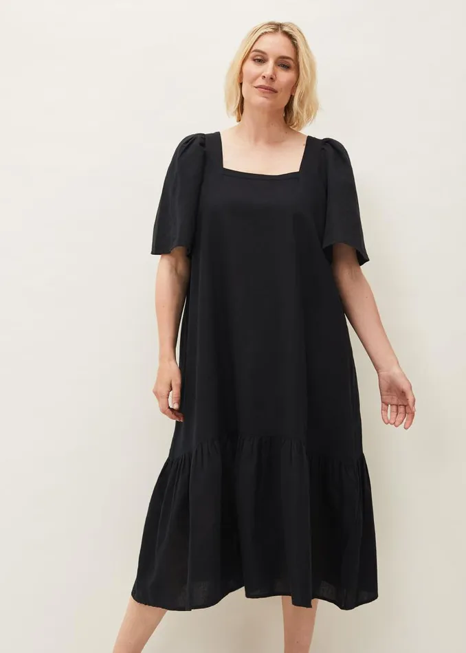 Claria Linen Midi Dress Black Women Phase Eight Dresses