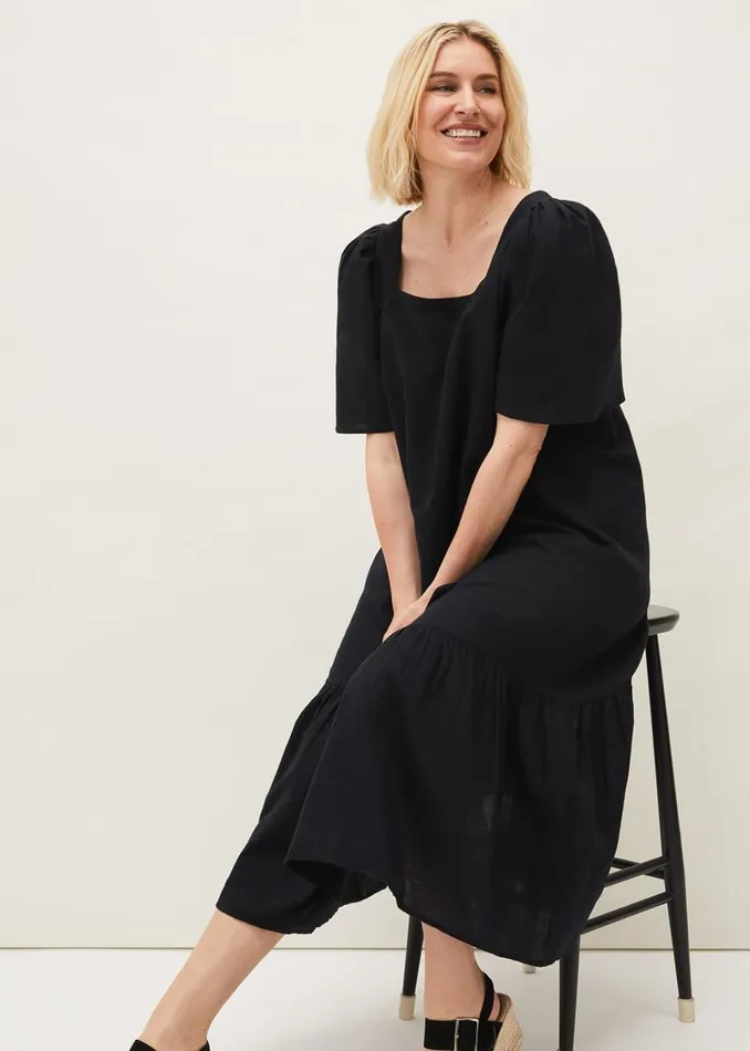 Claria Linen Midi Dress Black Women Phase Eight Dresses