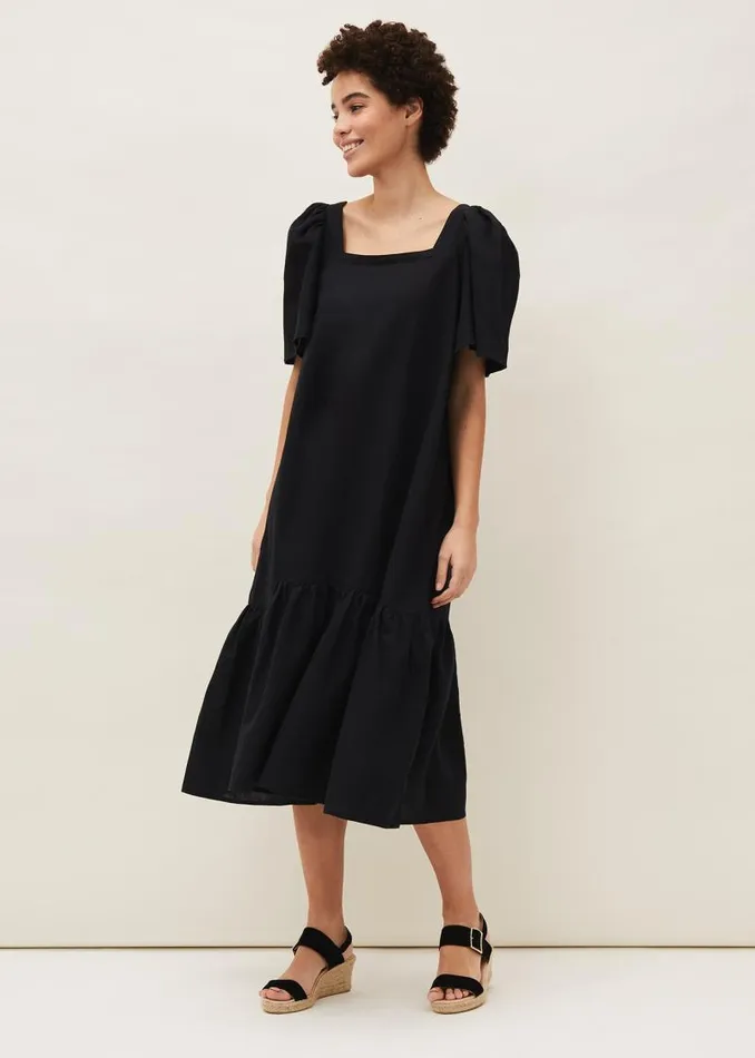 Claria Linen Midi Dress Black Women Phase Eight Dresses