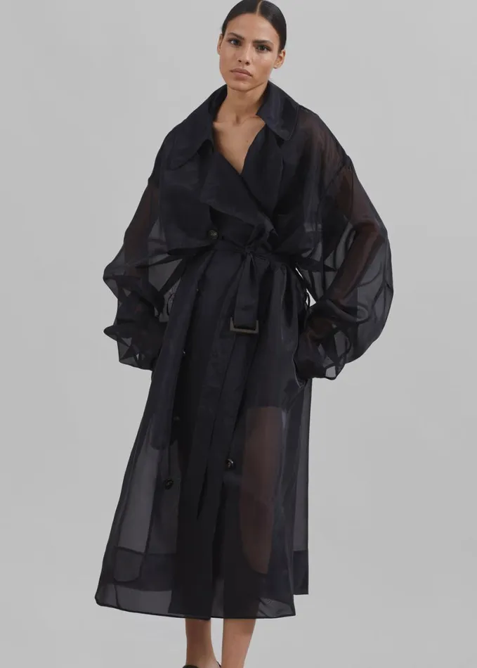 Clothing Women The Frankie Shop Anika Sheer Silk Trench Coat 8211 Black