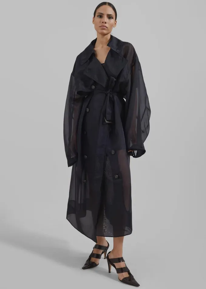 Clothing Women The Frankie Shop Anika Sheer Silk Trench Coat 8211 Black