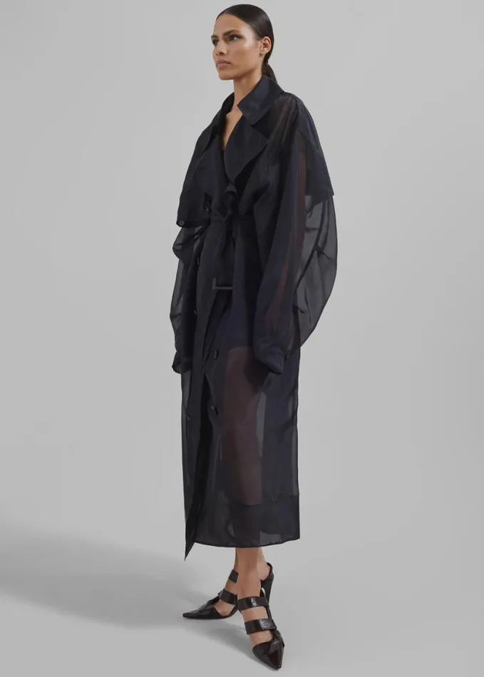 Clothing Women The Frankie Shop Anika Sheer Silk Trench Coat 8211 Black