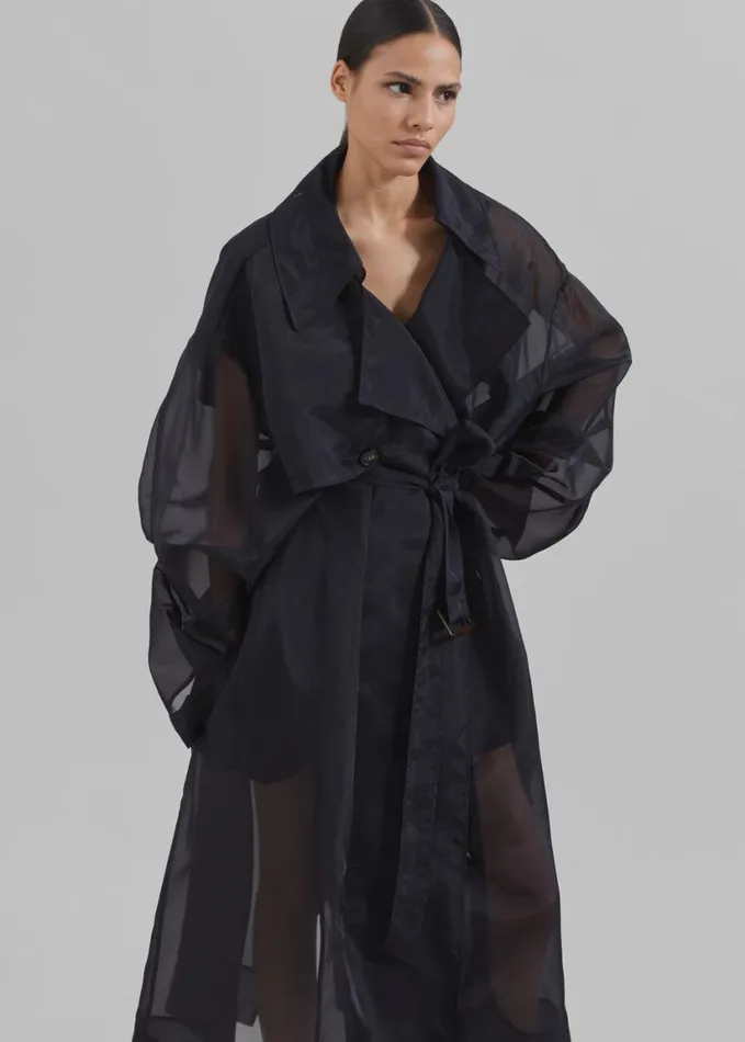 Clothing Women The Frankie Shop Anika Sheer Silk Trench Coat 8211 Black