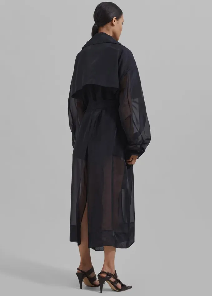 Clothing Women The Frankie Shop Anika Sheer Silk Trench Coat 8211 Black