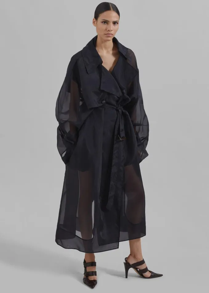 Clothing Women The Frankie Shop Anika Sheer Silk Trench Coat 8211 Black