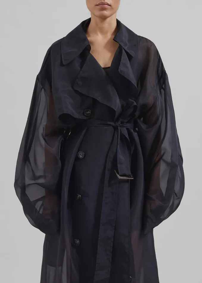 Clothing Women The Frankie Shop Anika Sheer Silk Trench Coat 8211 Black
