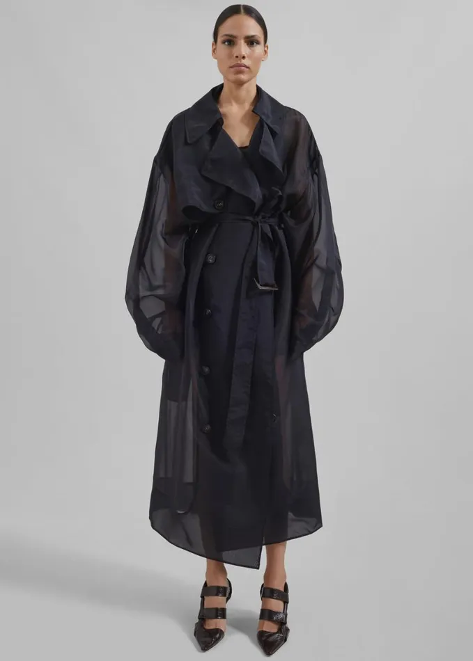 Clothing Women The Frankie Shop Anika Sheer Silk Trench Coat 8211 Black