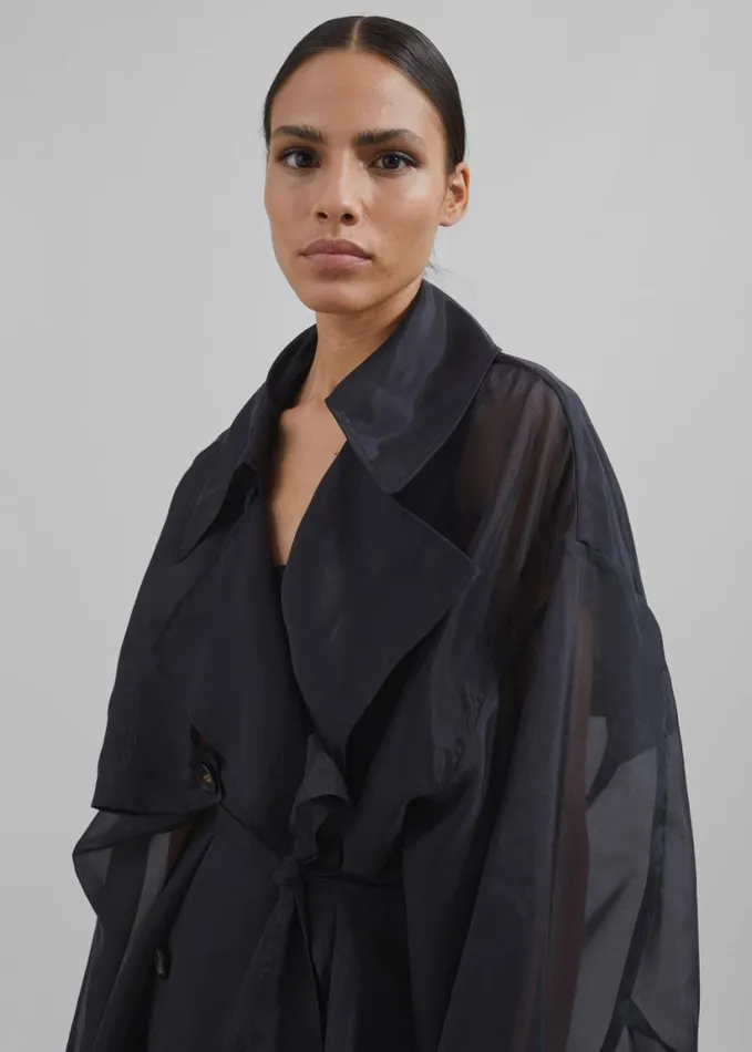 Clothing Women The Frankie Shop Anika Sheer Silk Trench Coat 8211 Black