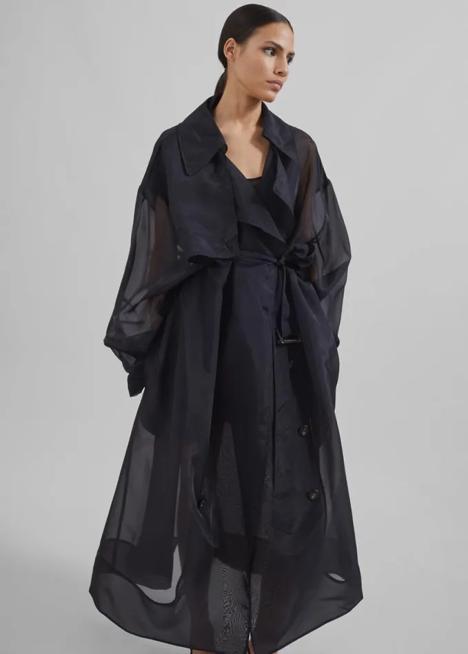 Clothing Women The Frankie Shop Anika Sheer Silk Trench Coat 8211 Black