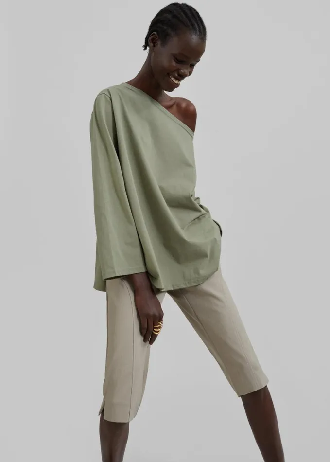 Clothing Women The Frankie Shop Apollo Long Sleeve Tee 8211 Khaki