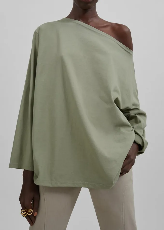 Clothing Women The Frankie Shop Apollo Long Sleeve Tee 8211 Khaki